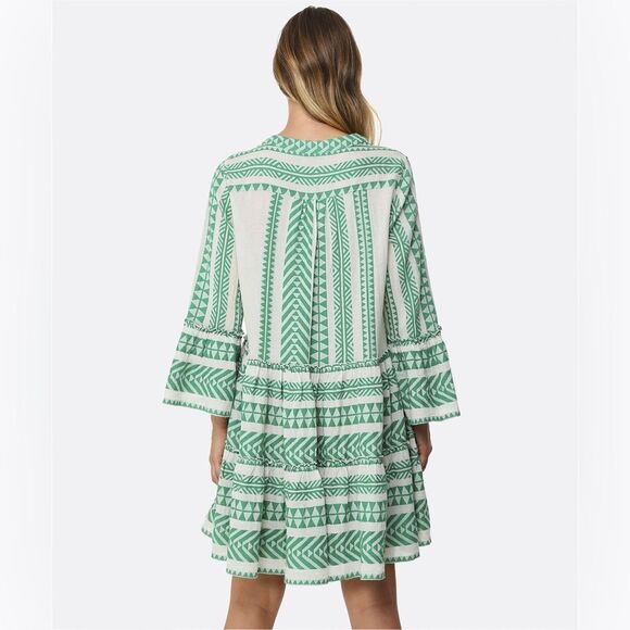 Sunday Up Women's Green & White Aztec Knee Length Midi Dress Size Medium - Picture 2 of 6